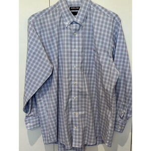 Men's Kirkland traditional fit Plaid Button Down Shirt Size 16 1/2 - 32/33 Blue
